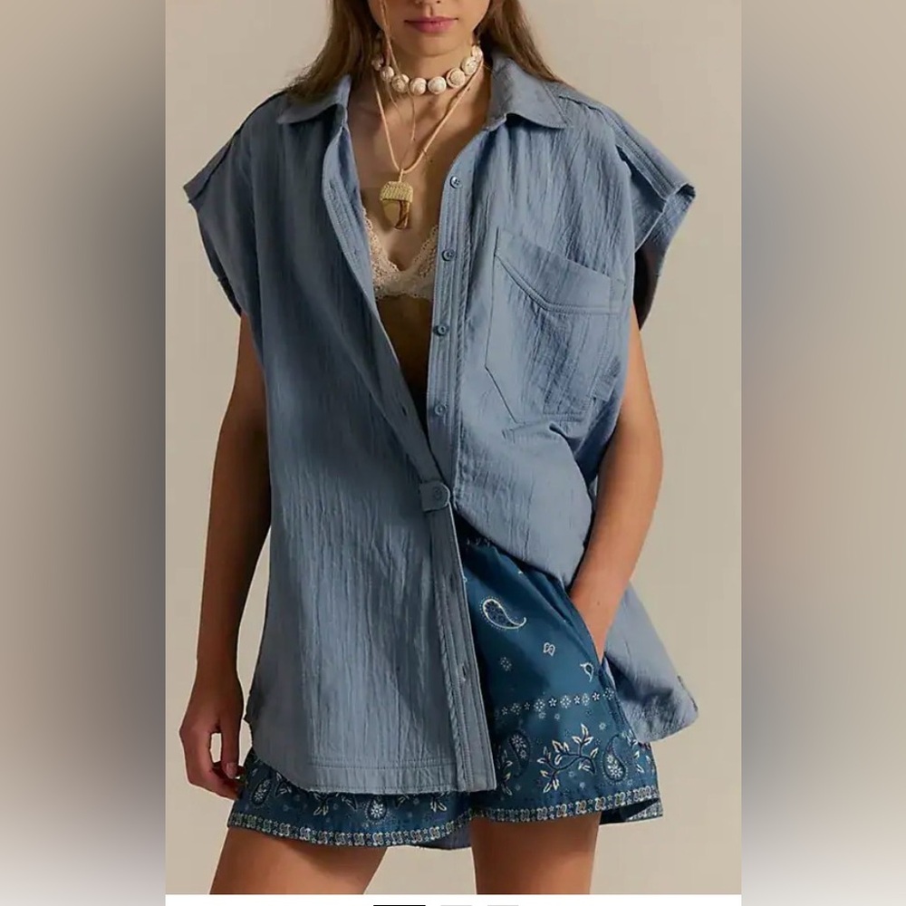 BNWT! FREE PEOPLE! 'Buddy Muscle Shirt/dress! Light blue, SZ XS! Flattering!